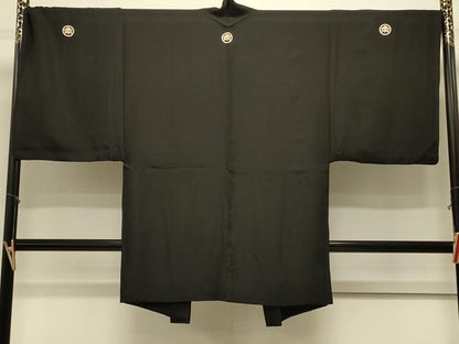 平和屋着物＃男性　長羽織　黒紋付き　正絹　逸品　CABL3154in