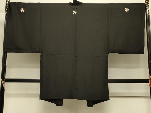 平和屋着物＃男性　長羽織　黒紋付き　正絹　逸品　CABL3154in