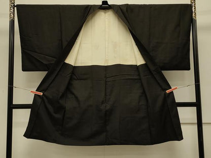 平和屋着物＃男性　長羽織　黒地　正絹　逸品　CABL3156in