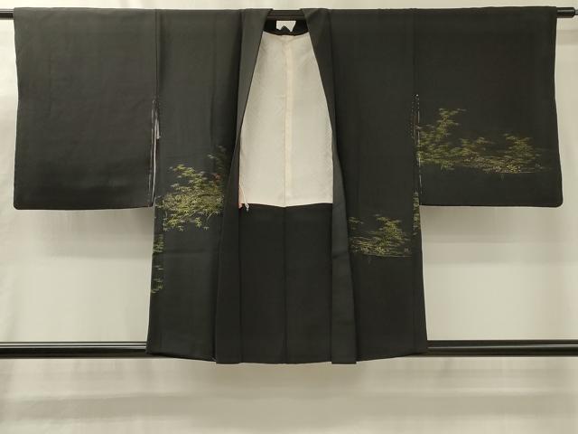 平和屋着物＃羽織　寿光織　霞笹竹文　黒地　金糸　正絹　逸品　未使用　CABL3170in