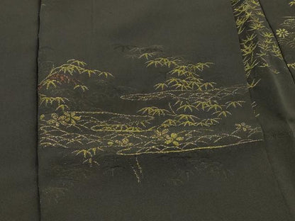 平和屋着物＃羽織　寿光織　霞笹竹文　黒地　金糸　正絹　逸品　未使用　CABL3170in