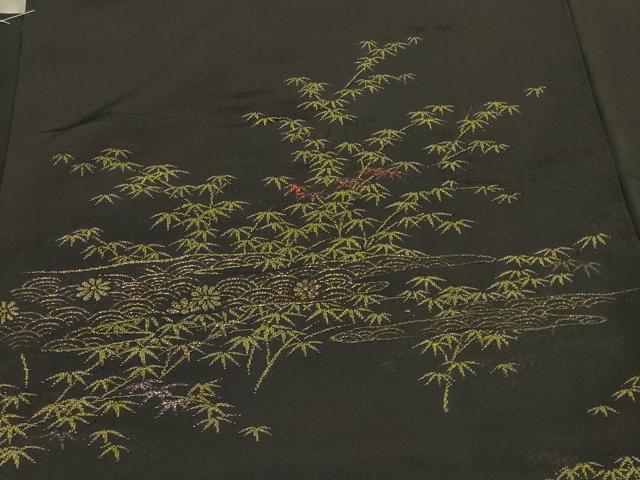 平和屋着物＃羽織　寿光織　霞笹竹文　黒地　金糸　正絹　逸品　未使用　CABL3170in