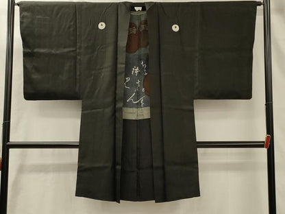 平和屋着物＃男性　長羽織　黒紋付き　正絹　逸品　CABL3187in
