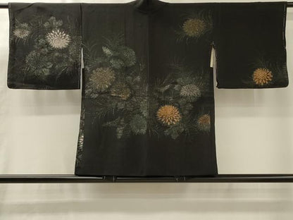 平和屋着物＃羽織　寿光織　草花文　黒地　金銀糸　正絹　逸品　未使用　CABL3193in