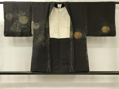 平和屋着物＃羽織　寿光織　草花文　黒地　金銀糸　正絹　逸品　未使用　CABL3193in