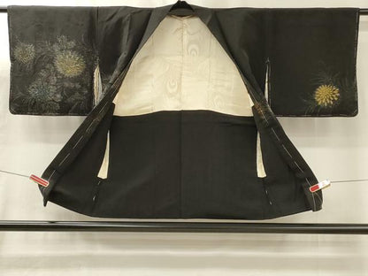 平和屋着物＃羽織　寿光織　草花文　黒地　金銀糸　正絹　逸品　未使用　CABL3193in