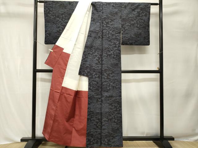 平和屋着物■上質な小紋　松竹梅風景文　正絹　逸品　CABL3201ev
