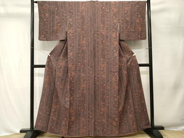 平和屋着物■上質な小紋　花蝶鳳凰更紗雪輪間道　正絹　逸品　CABL3202ev