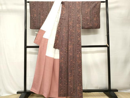 平和屋着物■上質な小紋　花蝶鳳凰更紗雪輪間道　正絹　逸品　CABL3202ev