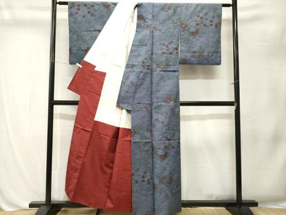 平和屋着物■上質な紬　切嵌草花文　正絹　逸品　CABL3204ev