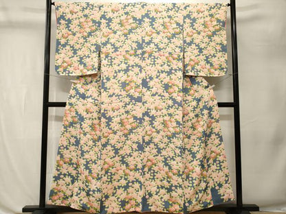 平和屋着物■上質な小紋　枝椿文　鬼しぼ縮緬　正絹　逸品　CABL3205ev