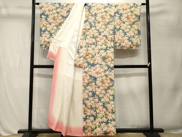 平和屋着物■上質な小紋　枝椿文　鬼しぼ縮緬　正絹　逸品　CABL3205ev