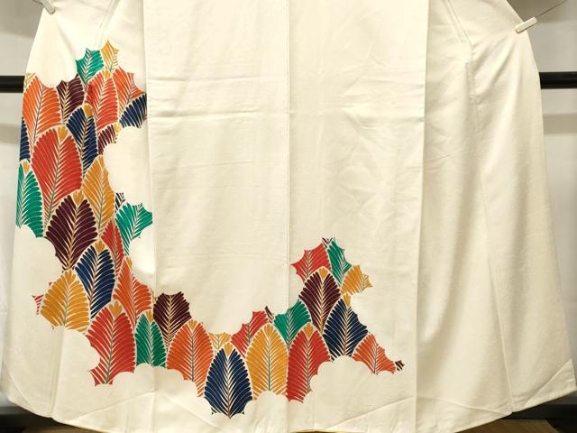 平和屋着物■訪問着　駒刺繍　枝葉文　金彩　正絹　逸品　CABL3206ev