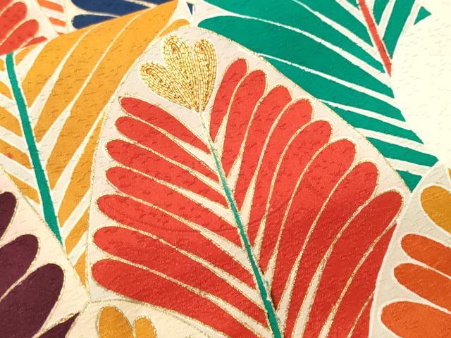 平和屋着物■訪問着　駒刺繍　枝葉文　金彩　正絹　逸品　CABL3206ev