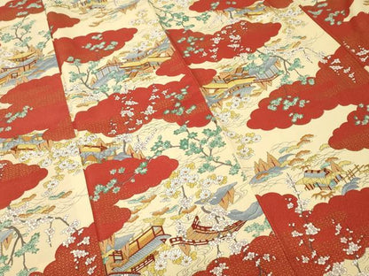 平和屋着物■上質な小紋　雲取り風景文　金彩　正絹　逸品　CABL3207ev