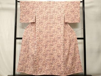 平和屋着物■上質な小紋　型染め　流水菊花文　鬼しぼ縮緬　正絹　逸品　CABL3215ev