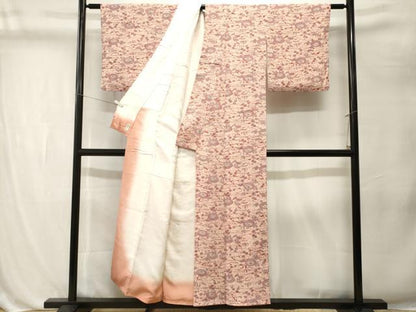 平和屋着物■上質な小紋　型染め　流水菊花文　鬼しぼ縮緬　正絹　逸品　CABL3215ev