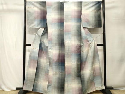 平和屋着物■上質な紬　横段花文　正絹　逸品　CABL3216ev
