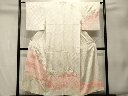 平和屋着物■訪問着　総絞り　檜垣草花文　正絹　逸品　CABL3218ev
