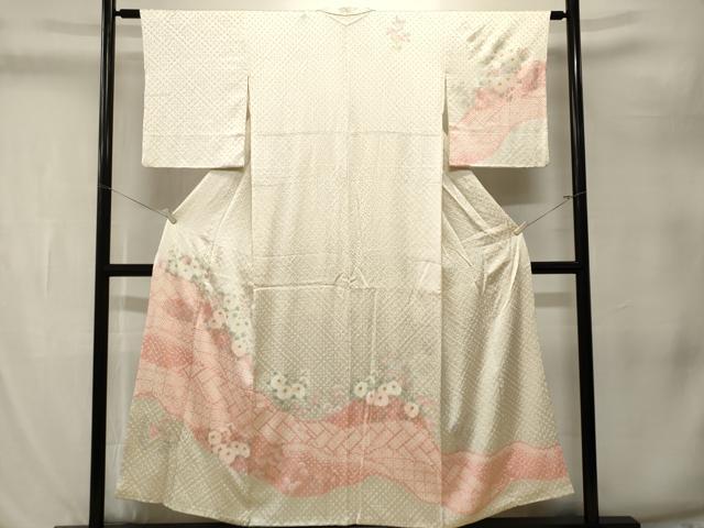 平和屋着物■訪問着　総絞り　檜垣草花文　正絹　逸品　CABL3218ev