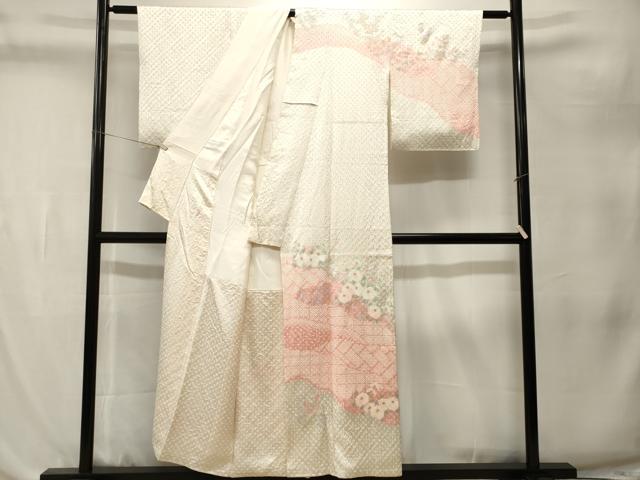 平和屋着物■訪問着　総絞り　檜垣草花文　正絹　逸品　CABL3218ev