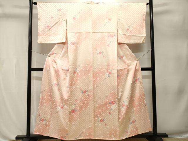 平和屋着物■上質な小紋　孔雀羽根枝花文　暈し染め　正絹　逸品　CABL3220ev