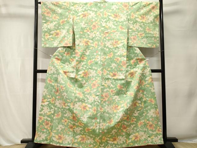 平和屋着物■上質な紬　更紗蔦の葉文　正絹　逸品　CABL3239ev