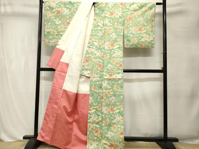 平和屋着物■上質な紬　更紗蔦の葉文　正絹　逸品　CABL3239ev