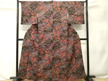 平和屋着物■上質な小紋　孔雀　流水枝花文　休み取り文　金彩　鬼しぼ縮緬　正絹　逸品　CABL3247ev