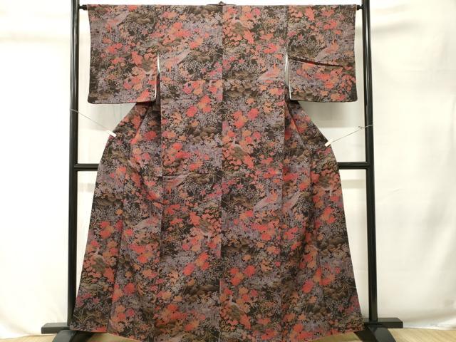 平和屋着物■上質な小紋　孔雀　流水枝花文　休み取り文　金彩　鬼しぼ縮緬　正絹　逸品　CABL3247ev