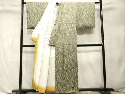 平和屋着物■上質な小紋　総絞り　よろけ縞　正絹　逸品　CABL3255ev