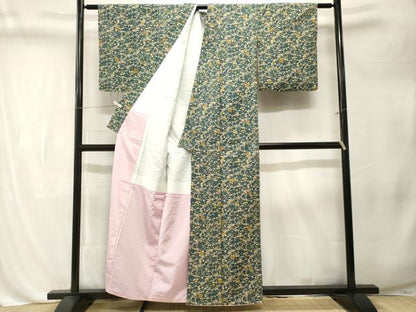 平和屋着物■上質な小紋　型染め　流水草花文　正絹　逸品　CABL3257ev