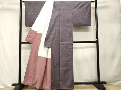平和屋着物■上質な紬　刺繍　横段文　正絹　逸品　CABL3260ev