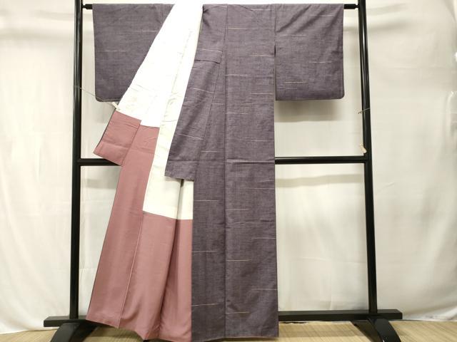 平和屋着物■上質な紬　刺繍　横段文　正絹　逸品　CABL3260ev
