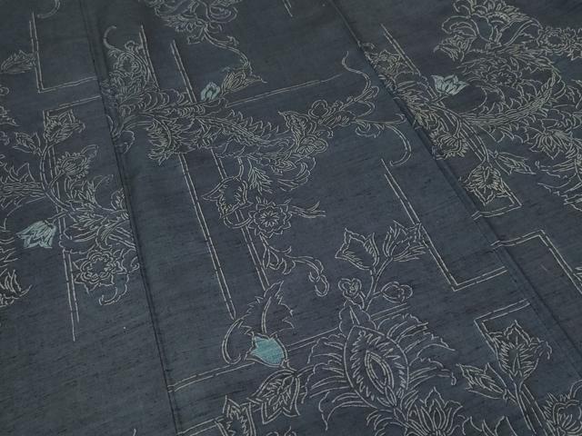 平和屋着物■上質な紬　更紗枝花文　正絹　逸品　CABL3264ev