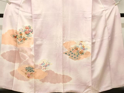 平和屋着物■訪問着　駒刺繍　松皮菱草花文　暈し染め　金彩　正絹　逸品　CABL3265ev