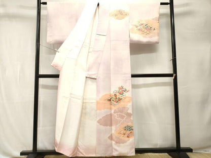 平和屋着物■訪問着　駒刺繍　松皮菱草花文　暈し染め　金彩　正絹　逸品　CABL3265ev