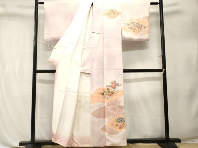 平和屋着物■訪問着　駒刺繍　松皮菱草花文　暈し染め　金彩　正絹　逸品　CABL3265ev