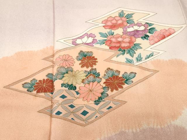 平和屋着物■訪問着　駒刺繍　松皮菱草花文　暈し染め　金彩　正絹　逸品　CABL3265ev