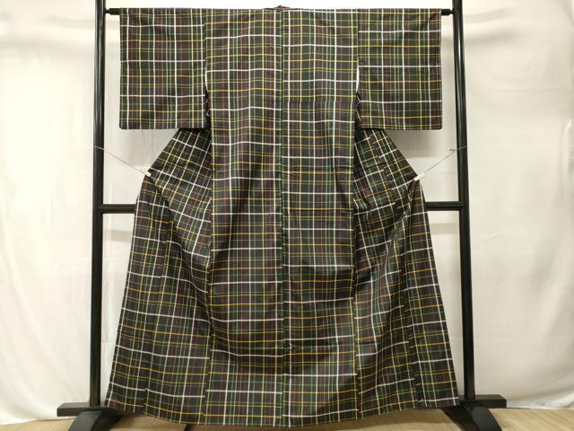 平和屋着物■本場縞大島紬　格子柄　正絹　逸品　CABL3267ev
