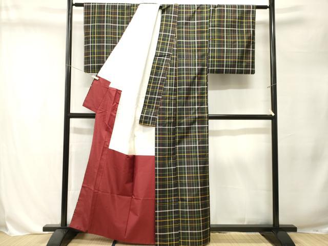 平和屋着物■本場縞大島紬　格子柄　正絹　逸品　CABL3267ev