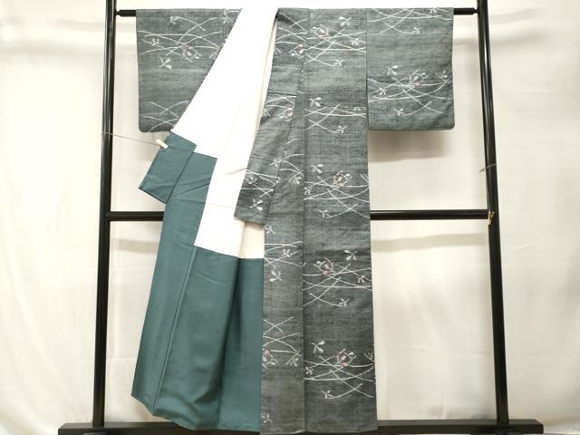平和屋着物■上質な紬　芝草舞花文　正絹　逸品　CABL3268ev