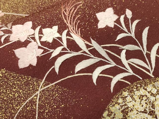 平和屋着物■訪問着　刺繍　遠山文　草花文　金銀彩　正絹　逸品　CABL3271ev