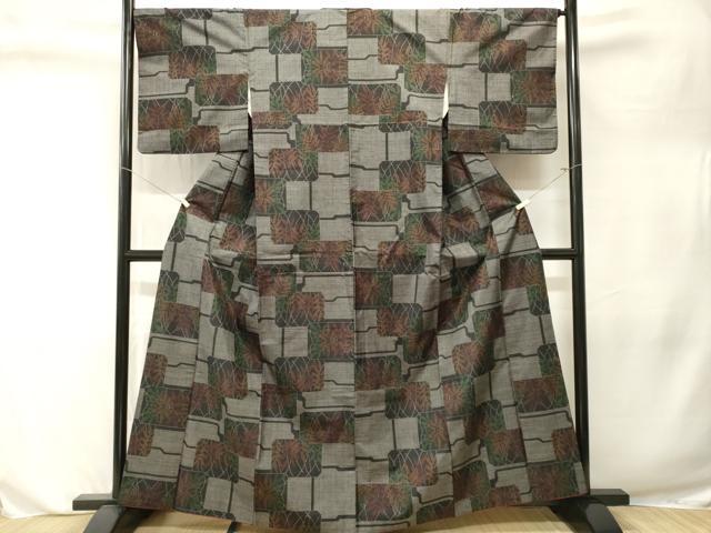 平和屋着物■本場大島紬　7マルキ　色紙重ね枝葉文　正絹　逸品　CABL3274ev