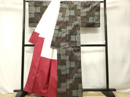 平和屋着物■本場大島紬　7マルキ　色紙重ね枝葉文　正絹　逸品　CABL3274ev