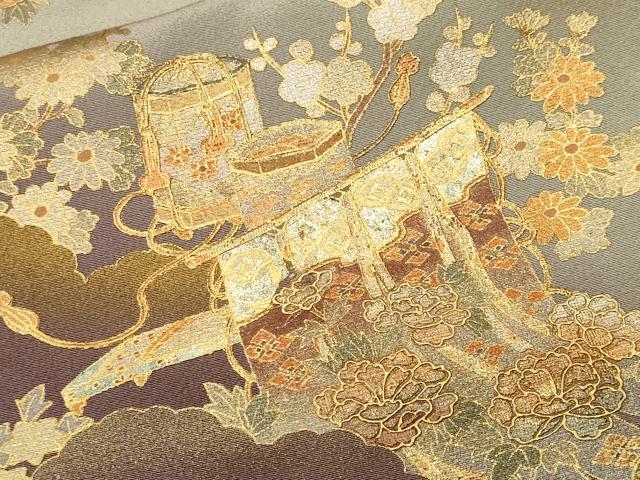 平和屋着物■訪問着　御所車　貝桶几帳枝花文　暈し染め　金彩　正絹　逸品　CABL3278ev