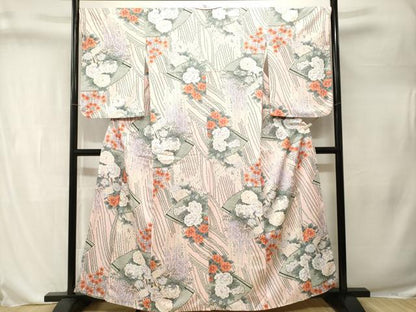 平和屋着物■上質な小紋　扇面草花文　藤花房　正絹　逸品　CABL3279ev