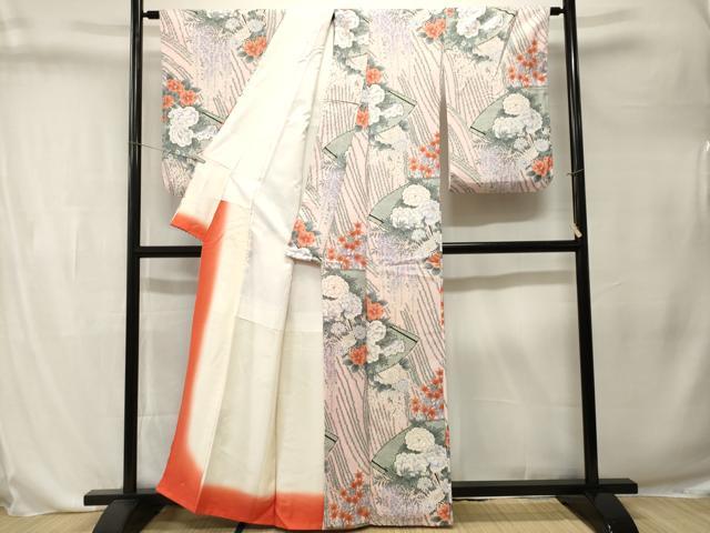 平和屋着物■上質な小紋　扇面草花文　藤花房　正絹　逸品　CABL3279ev