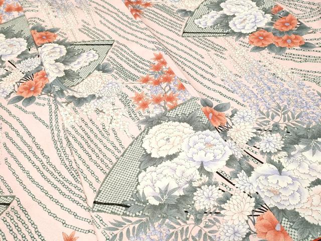平和屋着物■上質な小紋　扇面草花文　藤花房　正絹　逸品　CABL3279ev