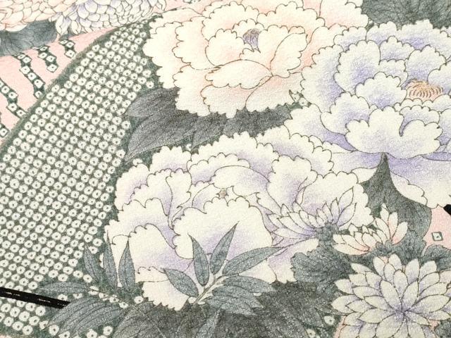 平和屋着物■上質な小紋　扇面草花文　藤花房　正絹　逸品　CABL3279ev